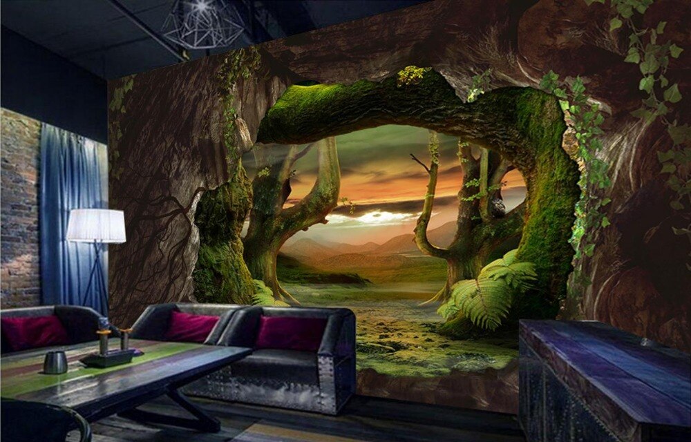        Ʈ 3     ħ   /Custom Modern Wallpaper Cave stone Virgin forest 3d Wallpaper Living Room Covering Mural Roll